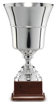 Pokal, versilbert, schlicht, konisch, Zierbordüre, PVC-Sockel (Italien)