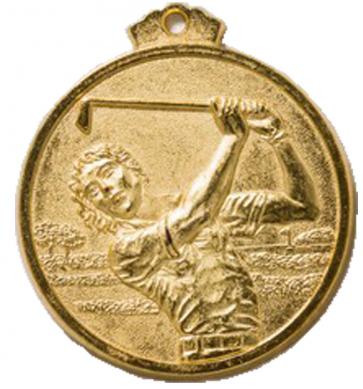 Golferinmedaille, Metall, rund, mit goldfarbener Kordel