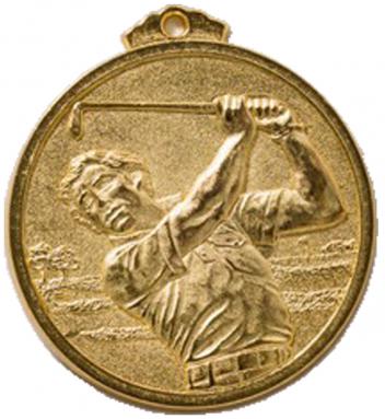 Golfermedaille, Metall, rund, mit goldfarbener Kordel