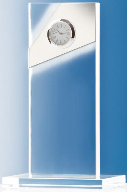 Uhr, Optiwhiteglas, Metallapplikation, gestrahlt