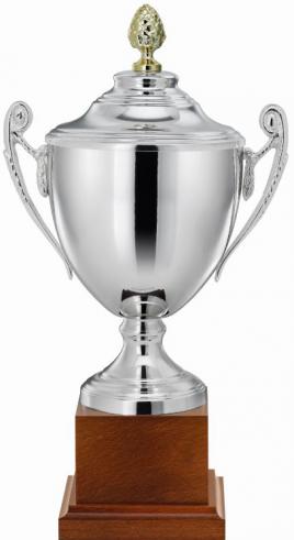 Pokal, versilbert, bauchig, schlicht, seitliche Griffe, mit Deckel