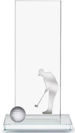 Trophäe, Optiwhiteglas, schlicht, versilbertem Golferemblem, Glasgolfball