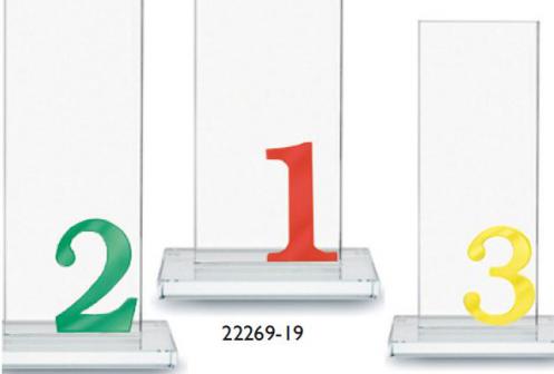 Trophäe, Optiwhiteglas, schlicht, mit farbiger Zahl