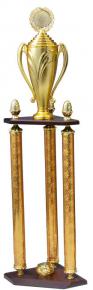 Säulenpokal mit Henkel und Deckel, goldfarben, auf 3 Säulen