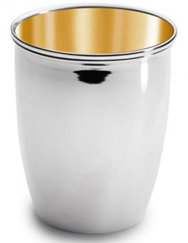 Becher, versilbert, rund, leicht bauchig, schlicht mit dickem Rand, innen vergoldet (Italien)