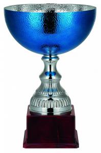 Pokal, Metall blau-/silberfarben, strukturierte Oberschale, PVC-Sockel (Italien)