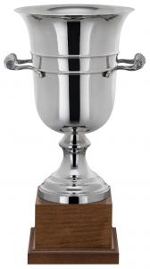 Pokal, versilbert, Dekorrillen, Henkel, Holz-Sockel (Italien)