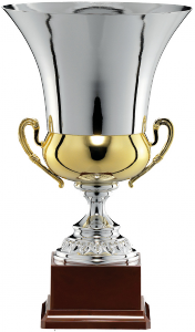Pokal, versilbert, gold-/silberfarben, Henkel, PVC-Sockel (Italien)