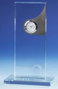 Trophäe, Optiwhiteglas, Uhr, Aluminiumapplikation
