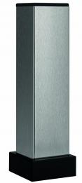 Trophäe, Holz, Vierkant, schwarz lackiert, gebürstete Aluminiumplatten rundhrum, Resinsockel (Wanderpokal)