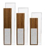Trophäe, Holzpokal, Korpus aus Eiche geölt mit Acrylblock und Edelstahlplatte