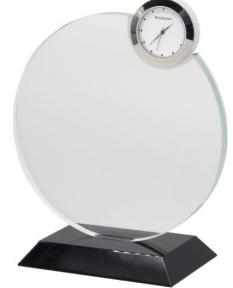 Uhr, Optiwhiteglas, klarer Rondo auf schwarzem Glassockel