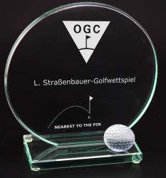 Glastrophäe, rund auf Sockel, 3cm Glasgolfball