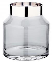 Vase (Windlicht), dunkles Glas, gerade, mit aufgedampftem Platinrand (Handarbeit)