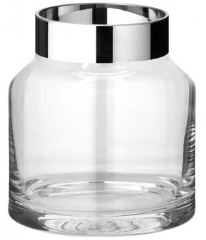 Vase (Windlicht), Glas, gerade, mit aufgedampftem Platinrand (Handarbeit)