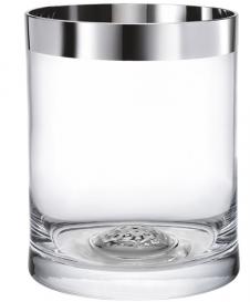 Vase, Glas, gerade, mit klarer Golfball-Optik im Boden, 1000er Silberrandveredelung