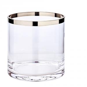 Vase (Windlicht), Glas, gerade, mit aufgedampftem Platinrand (Handarbeit)