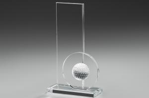 Acryl Trophäe, 2tlg., Glas inkl. Golfballlinse mit 4cm D