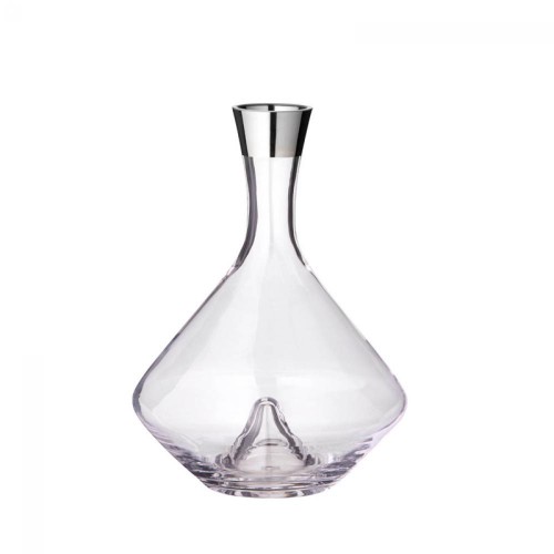 Dekanter, Glas, bauchig mit Kegel nach innen und aufgedampftem Platinrand (Handarbeit)