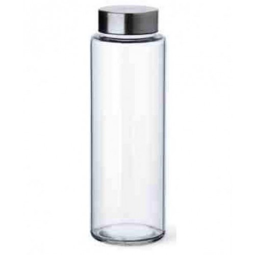 Glaskaraffe/Trinkflasche, gerade, Edelstahldeckel