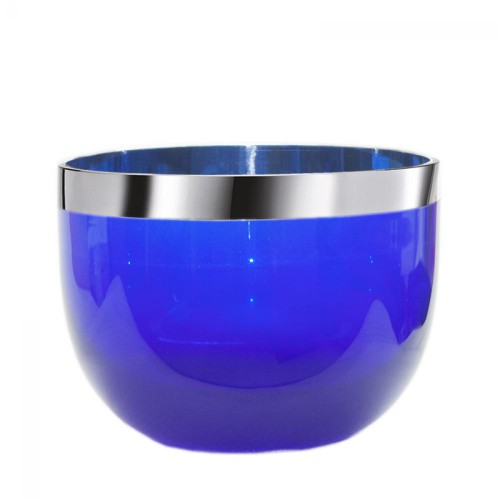 Glasschale, rund, blau eingefärbt, breiter Silberrand