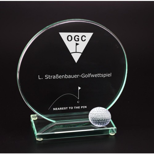 Glastrophäe, rund auf Sockel, 3cm Glasgolfball