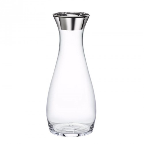 Karaffe, Glas, rund, bauchig, schlicht, Silberrand