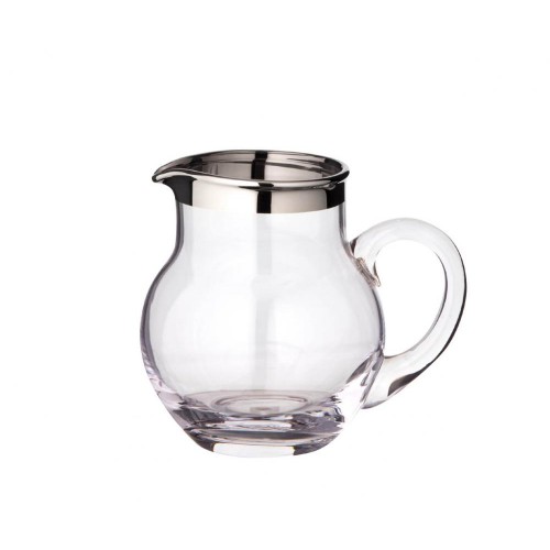 Krug, Glas, bauchig, mit aufgedampftem Platinrand (Handarbeit)