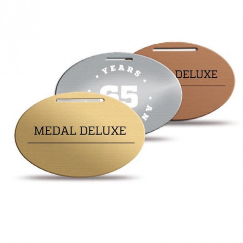 Medaille, Metall, ovale, in gold, silber und bronze (Acrylplatten), schwer, mit Halsband