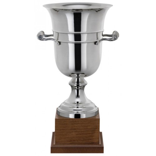 Pokal, versilbert, Dekorrillen, Henkel, Holz-Sockel (Italien)