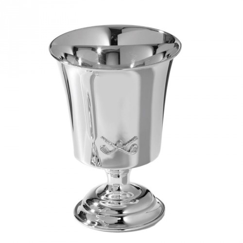 Pokal, versilbert, mit Fuß, Golfschläger-Applikation seitlich (Italien)