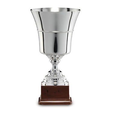 Pokal, versilbert, schlicht, konisch, Zierbordüre, PVC-Sockel (Italien)