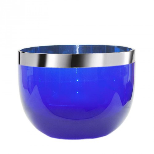Schale, Glas, blau eingefärbt, rund, schlichte Form, 1000er Silberrandveredelung