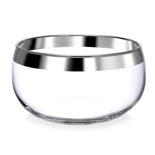 Schale, Glas, rund, bauchig, 1000er Silberrandveredelung