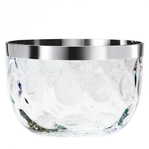 Schale, Glas, rund, Optik im Glas, Silberrand breit