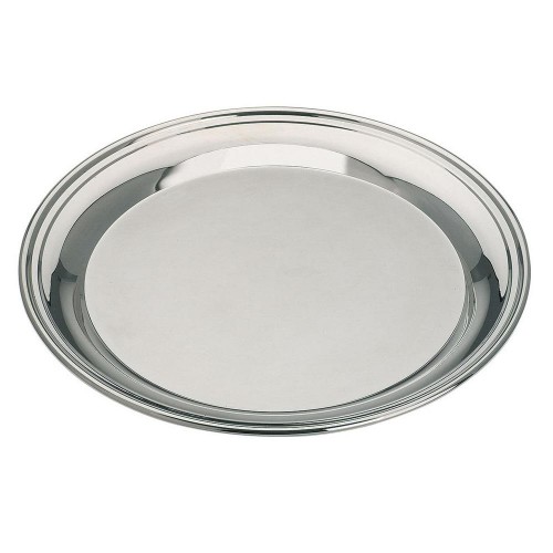 Tablett, vernickelt, rund, schlicht, glatt poliert mit engl. Rand
