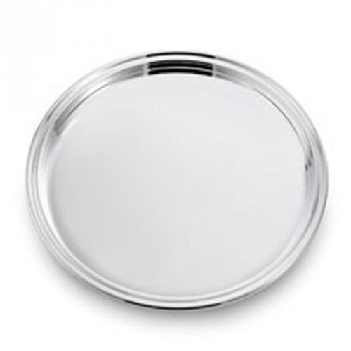 Tablett, versilbert, rund, schlicht mit englischer Rand