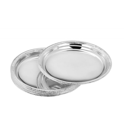 Teller, versilbert, rund, schlicht mit Kordelrand, leicht, anlaufgeschützt