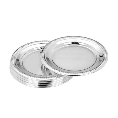 Teller, versilbert, rund, schlicht mit Perlrand, leicht, anlaufgeschützt