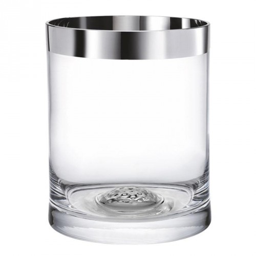 Vase, Glas, gerade, mit klarer Golfball-Optik im Boden, 1000er Silberrandveredelung