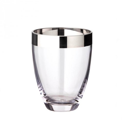 Vase, Glas, konisch bauchig, mit aufgedampftem Platinrand (Handarbeit)