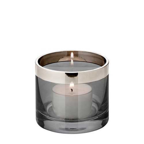 Vase (Windlicht), dunkles Glas, gerade, mit aufgedampftem Platinrand (Handarbeit)