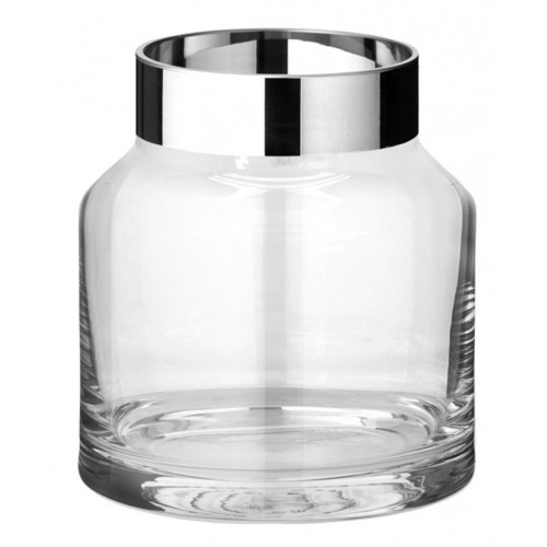 Vase (Windlicht), Glas, gerade, mit aufgedampftem Platinrand (Handarbeit)