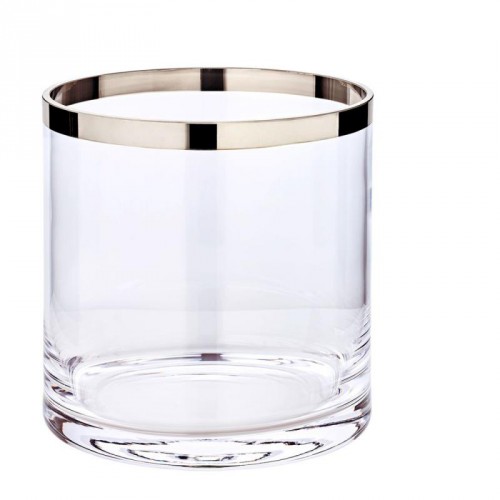 Vase (Windlicht), Glas, gerade, mit aufgedampftem Platinrand (Handarbeit)